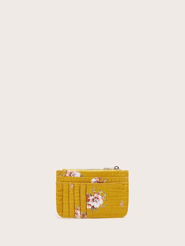 

Floral Croc Embossed Wallet With Card Holder, Yellow