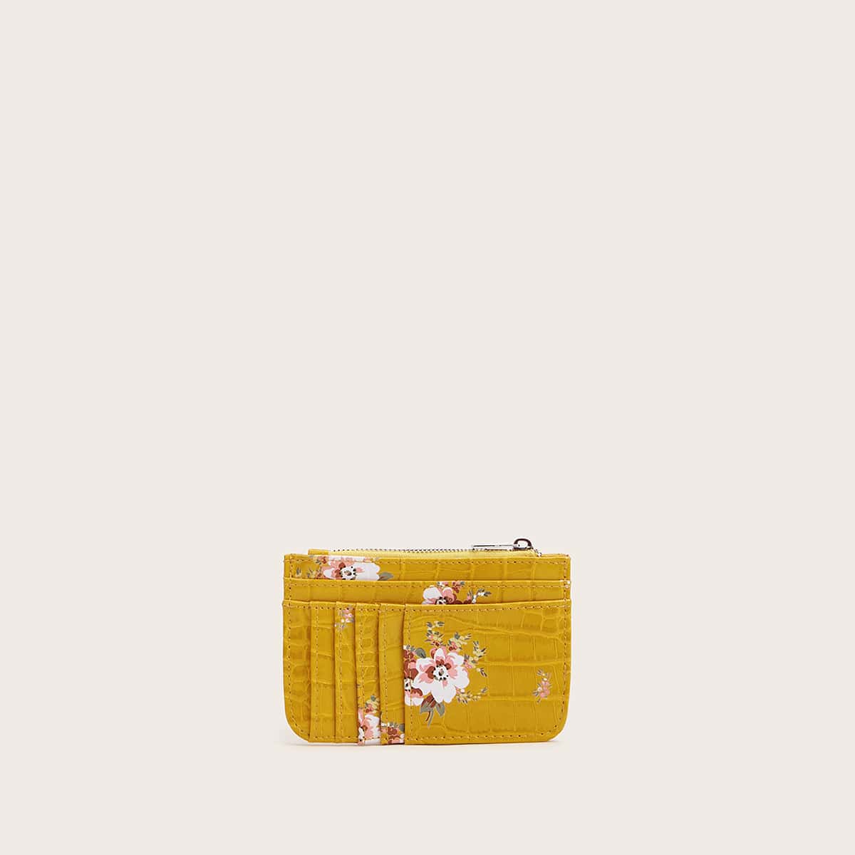 

Floral Croc Embossed Wallet With Card Holder, Yellow
