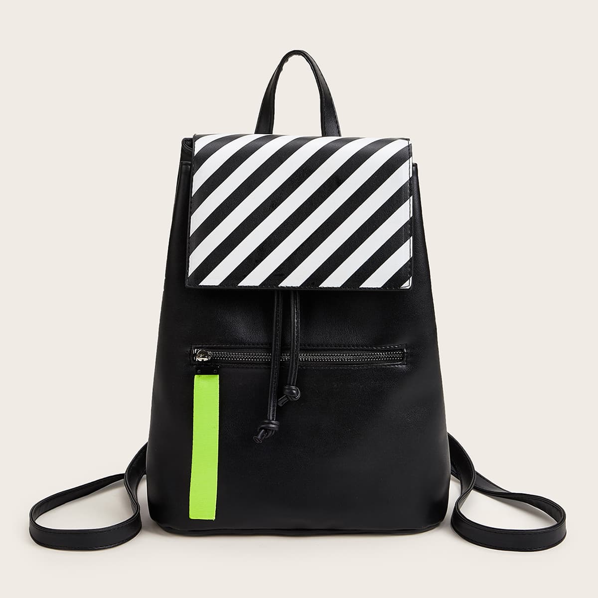 

Striped Flap Backpack, Black and white