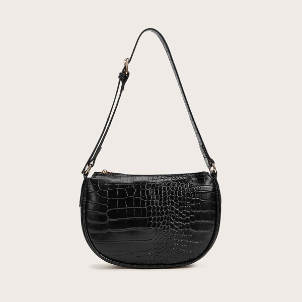

Croc Embossed Shoulder Bag, Black