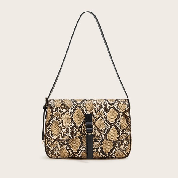 

Snakeskin Print Flap Baguette Bag, Multicolor