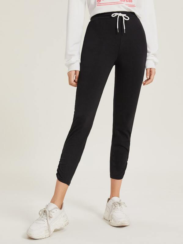 

Drawstring Waist Ruched Detail Leggings, Black, Margo