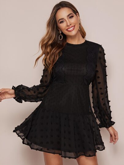Preto Apliques Simples elegante Vestidos