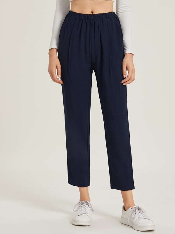 

Solid Slant Pocket Pants, Navy
