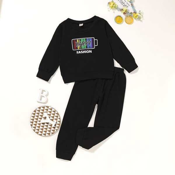 

Toddler Boys Letter Graphic Sweatshirt & Sweatpants, Black