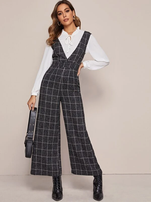 wide leg pinafore jumpsuit