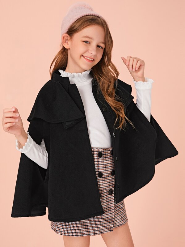 

Girls Single Breasted Cape Coat, Black