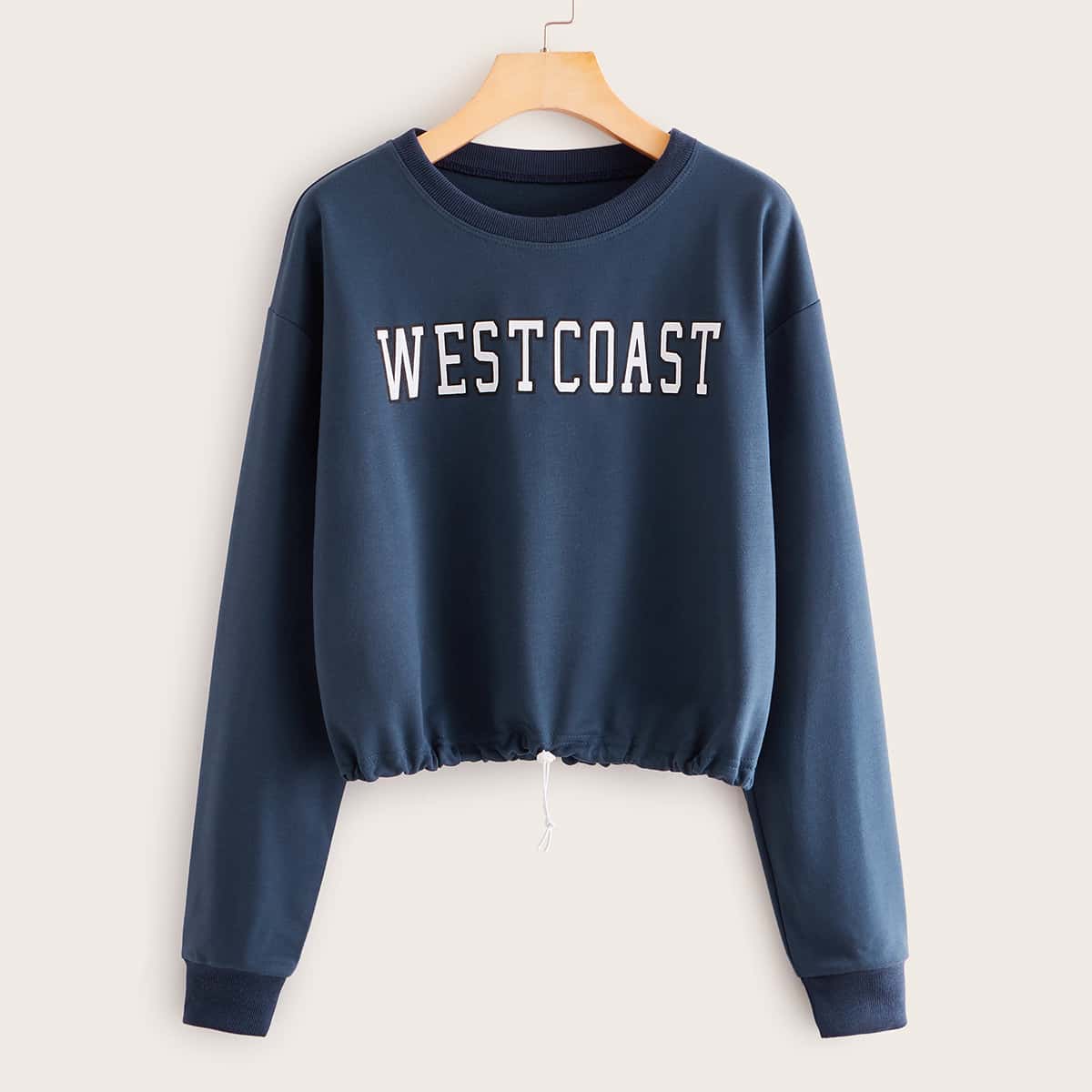 

Letter Graphic Drawstring Hem Sweatshirt, Navy