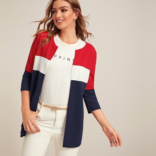 

Open Front Colorblock Coat, Multicolor