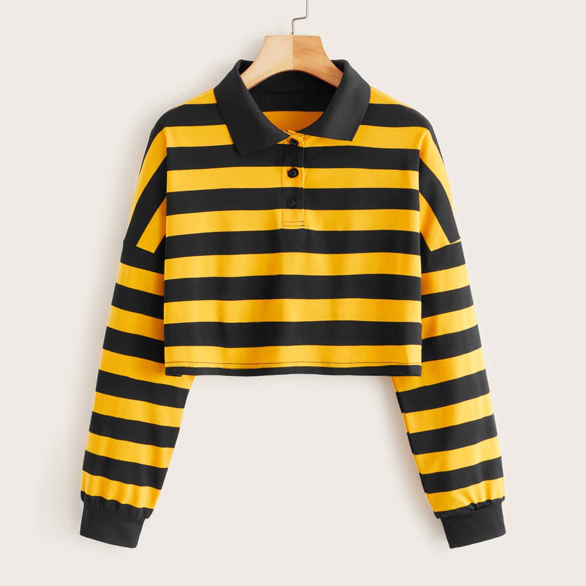 

Striped Polo Neck Crop Tee, Multicolor