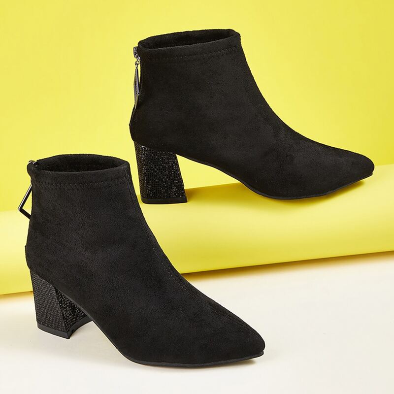 

Argyle Zip Back Chunky Ankle Boots, Black