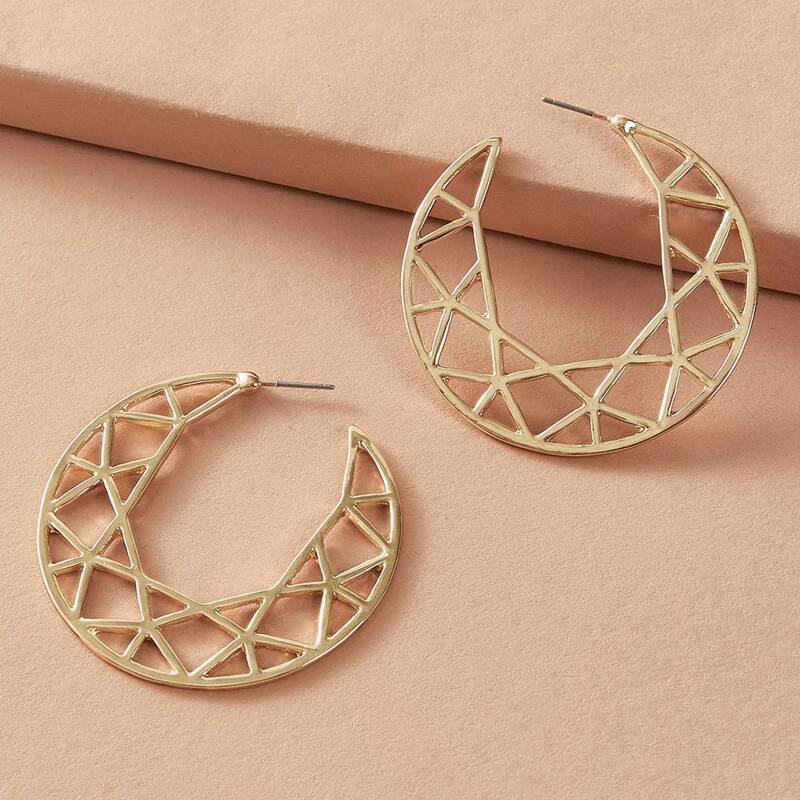 

1pair Hollow Out Cuff Hoop Earrings, Gold