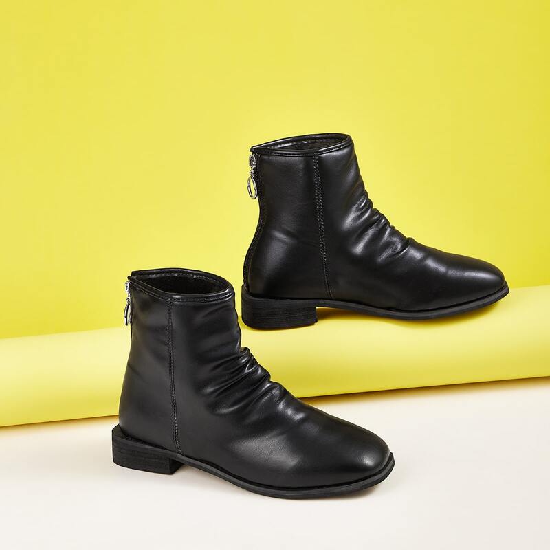 

Ruched Zip Back Ankle Boots, Black