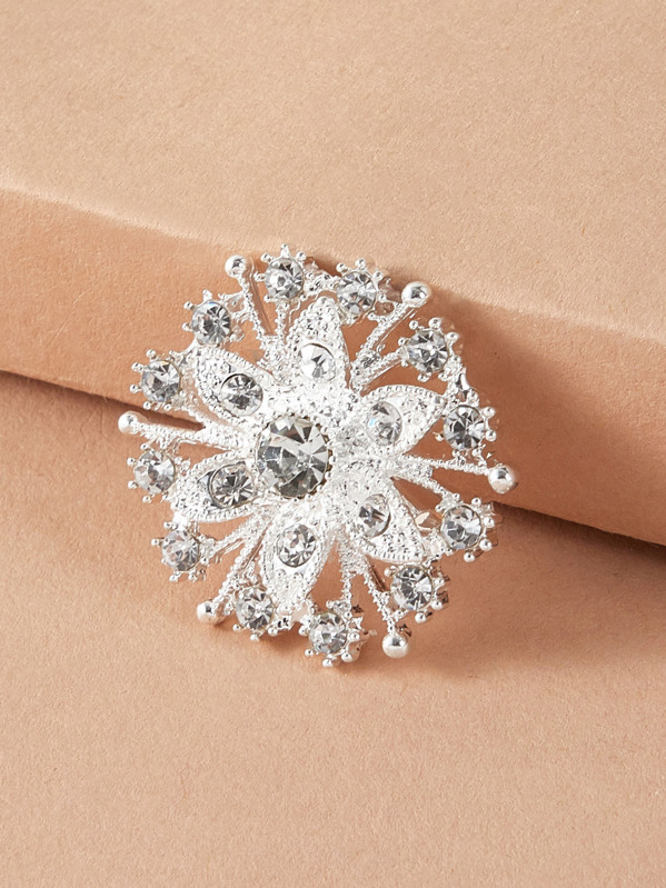 

1pc Rhinestone Engraved Brooch, Silver