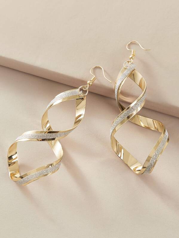 

1pair Glitter Spiral Drop Earrings, Gold