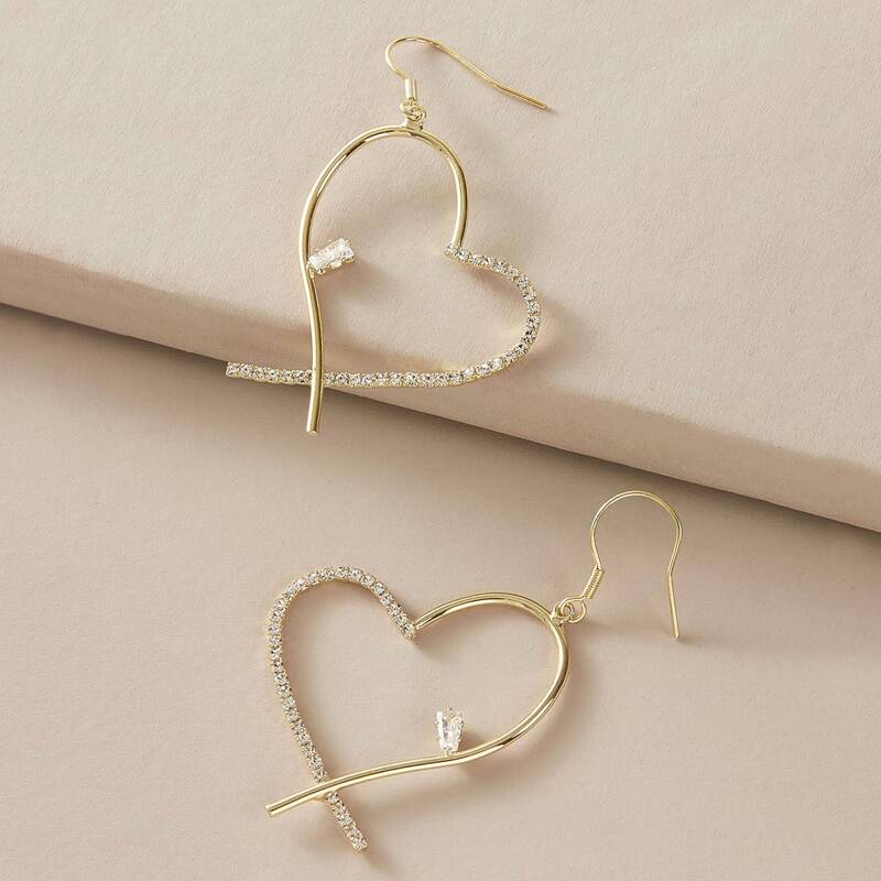 

1pair Rhinestone Engraved Heart Drop Earrings, Gold