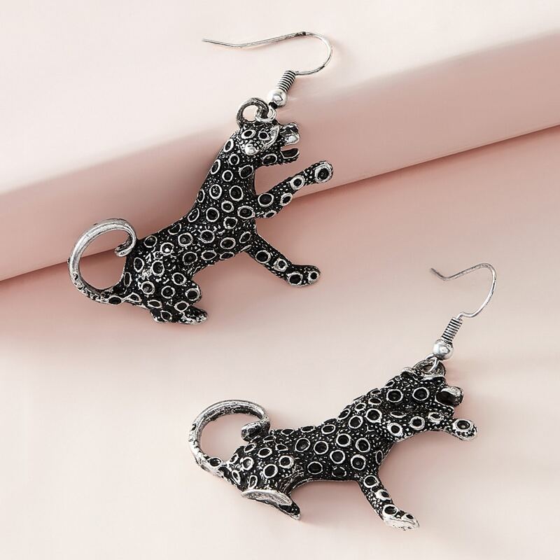 

1pair Leopard Drop Earrings, Black