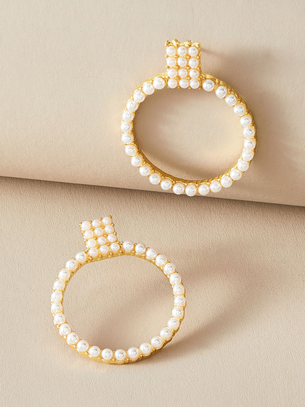 

1pair Faux Pearl Beaded Round Stud Earrings, White