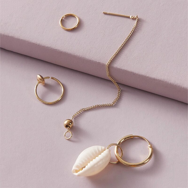 

4pcs Shell Decor Earrings Set, Gold