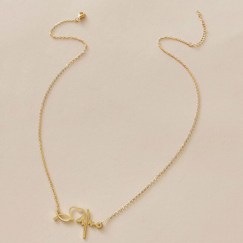 

1pc Heartbeat Charm Necklace, Gold