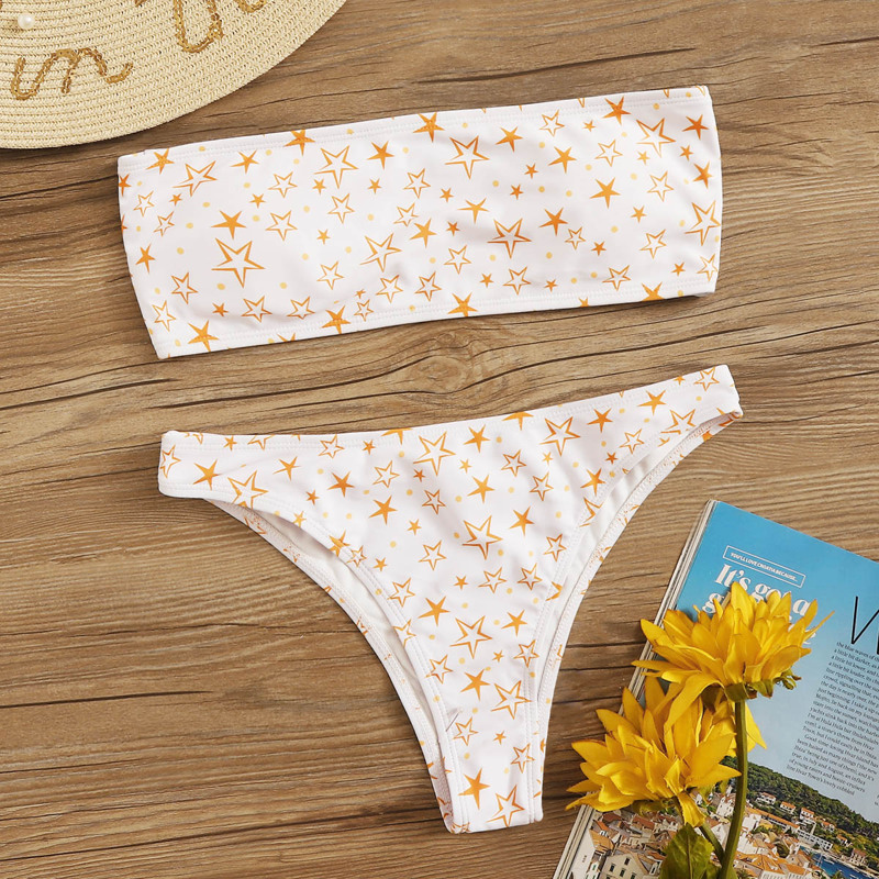 

Star Print Bandeau With High Cut Bikini Set, Multicolor
