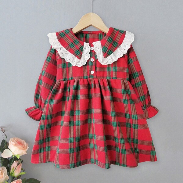 

Toddler Girls Statement Collar Tartan Shirt Dress, Red