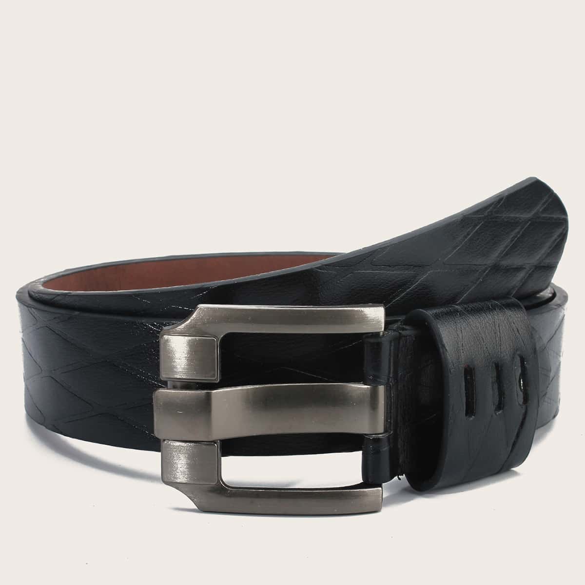 

Guys Geometric Pattern Metal Buckle Belt, Black