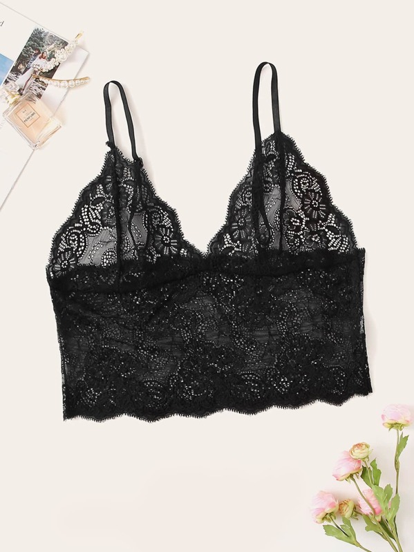

Plus Floral Lace Bralette, Black