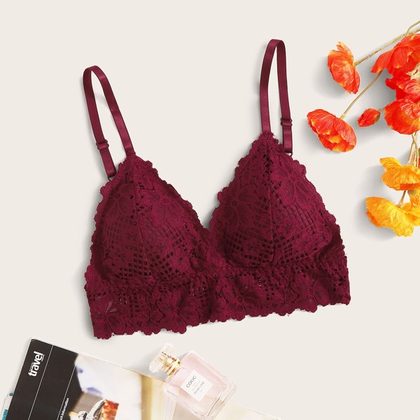 

Floral Lace Bralette, Burgundy