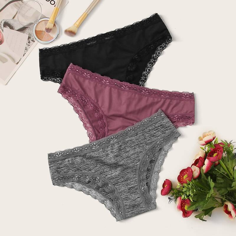 

3pack Lace Trim Panty Set, Multicolor