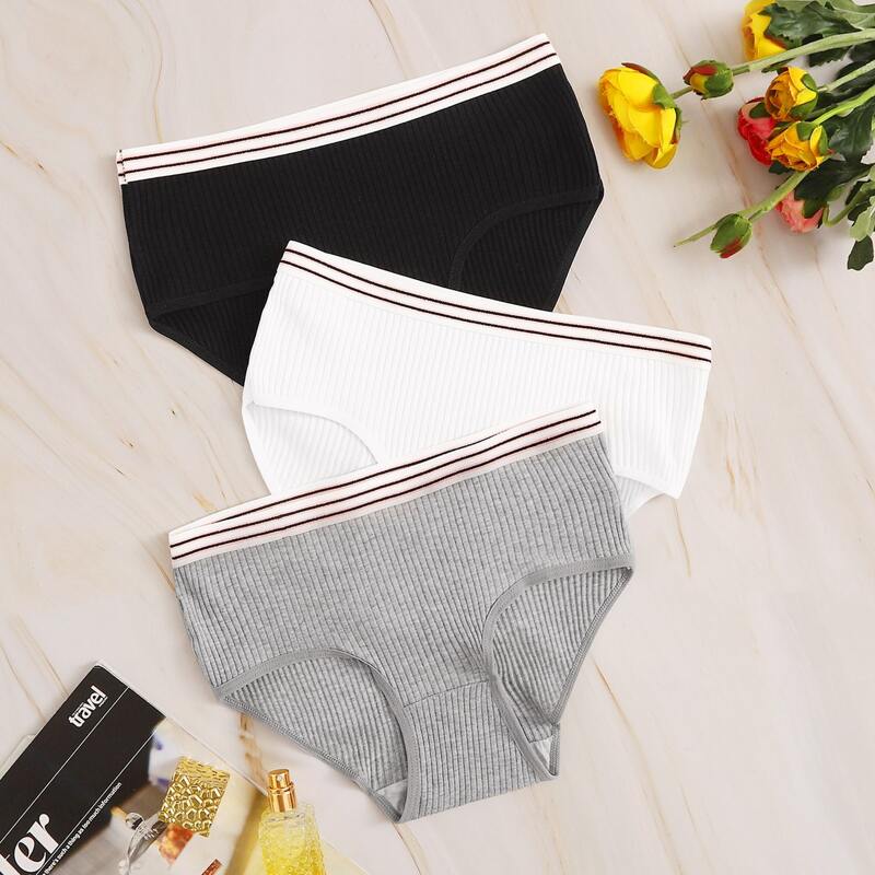 

3pack Rib Striped Hem Panty Set, Multicolor