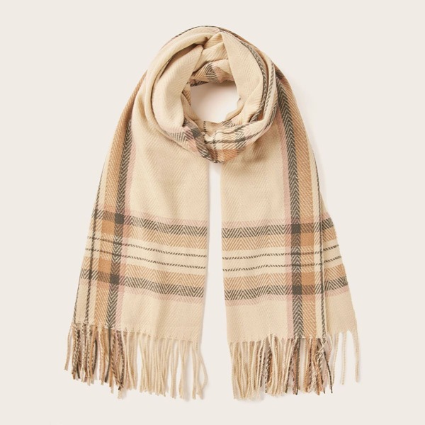 

Plaid Pattern Fringe Scarf, Multicolor