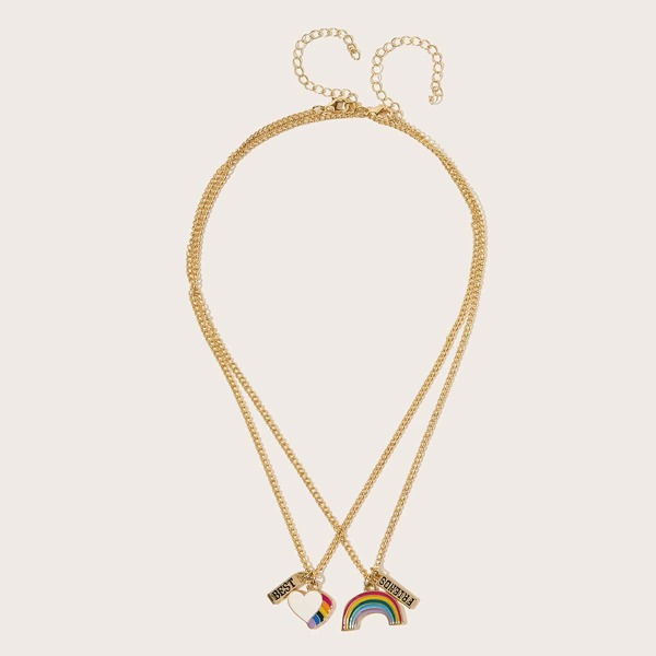 

2pcs Letter Engraved Rainbow Decor Necklaces, Gold