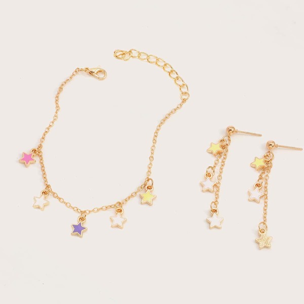 

3pcs Star Decor Drop Earrings & Bracelet, Gold