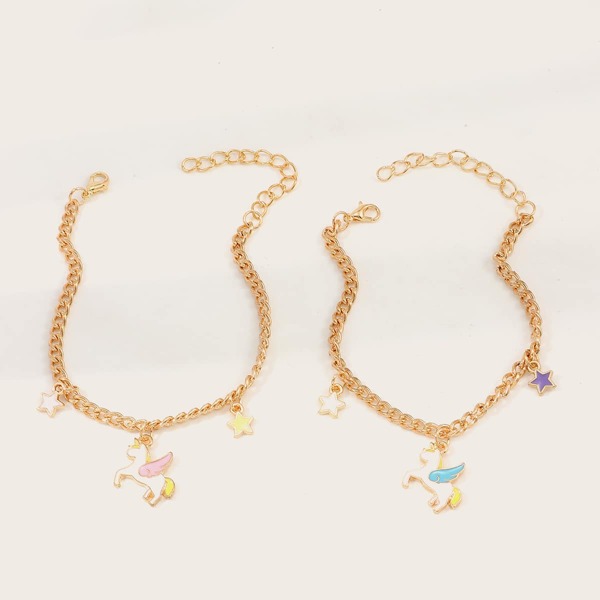 

2pcs Toddler Girls Star Decor Bracelets, Gold