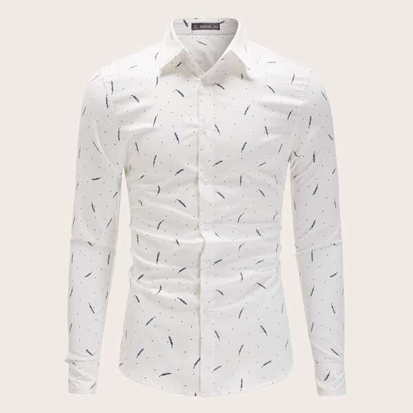 

Men Leaf Print Shirt, White