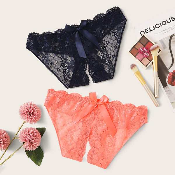 

2pack Floral Lace Scallop Trim Panty Set, Multicolor