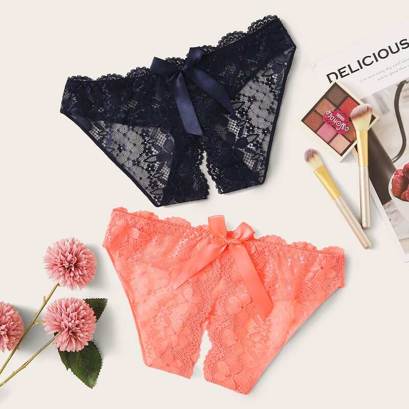 

2pack Floral Lace Scallop Trim Panty Set, Multicolor