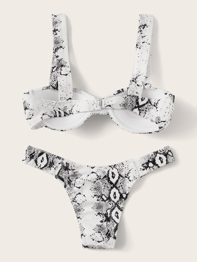 snakeskin high cut bikini set