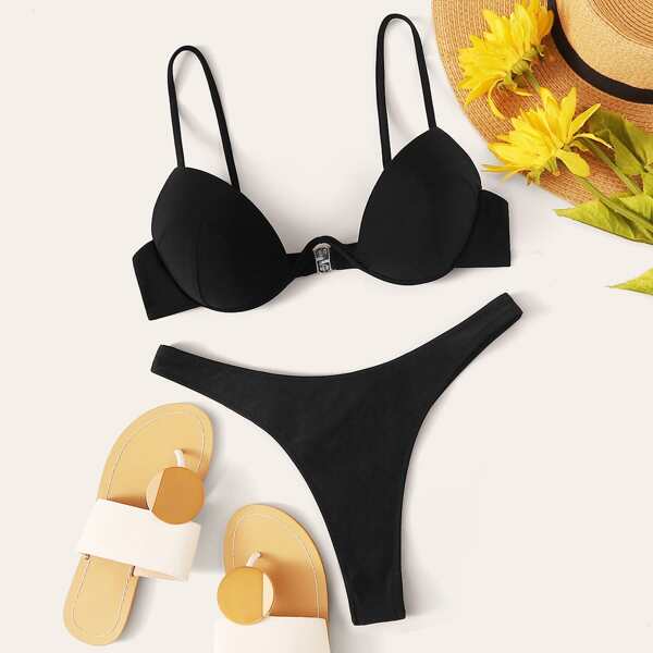 

Underwire High Cut Bikini Swimsuit, Black