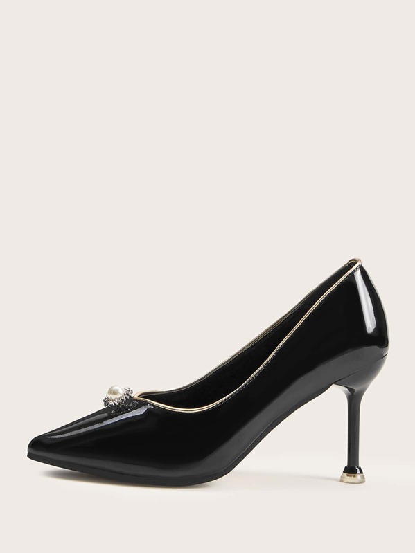 

Faux Pearl & Rhinestone Decor Stiletto Heels, Black