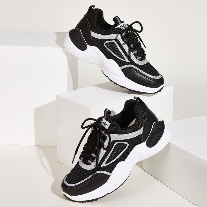 

Letter Graphic Lace-up Chunky Sneakers, Black