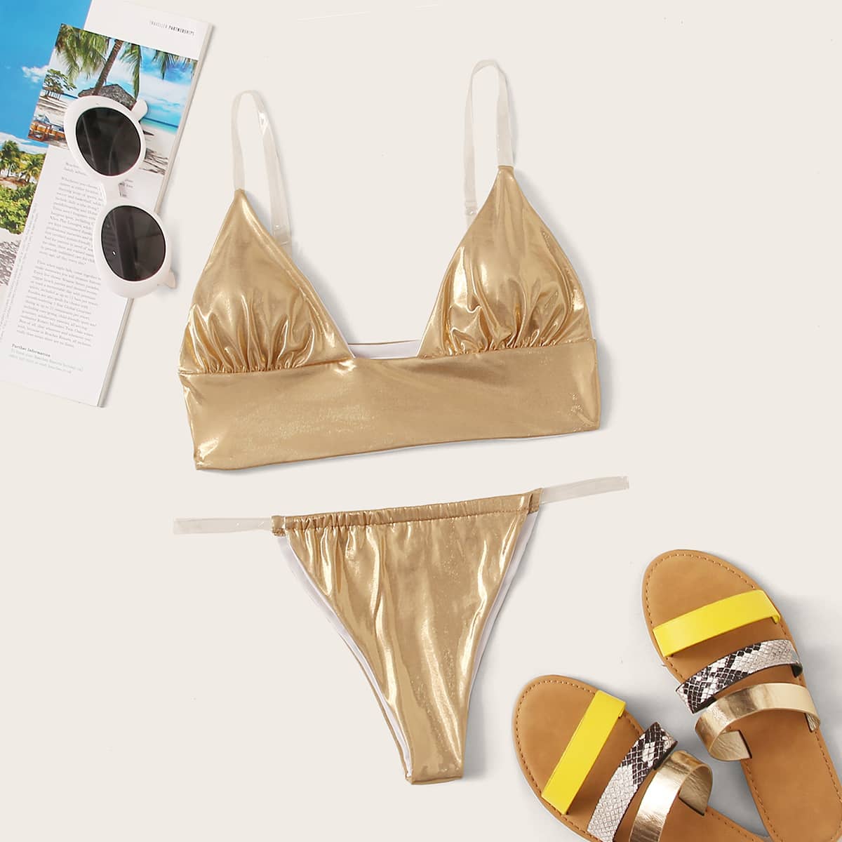 

Metallic Thong Bikini Swimsuit, Gold