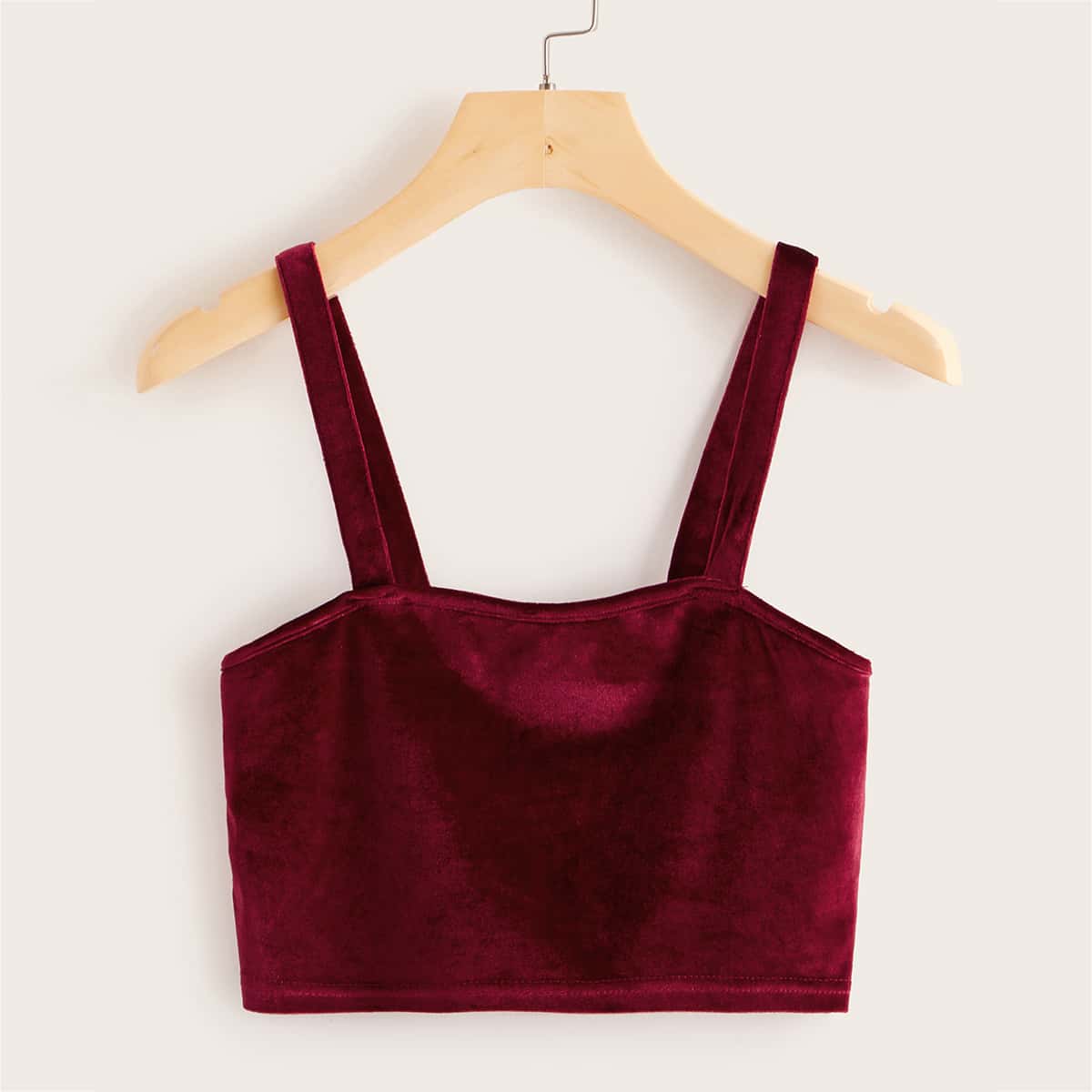 

Solid Velvet Crop Cami Top, Burgundy