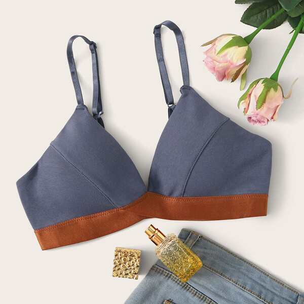 

Colorblock Adjustable Strap Bra, Blue