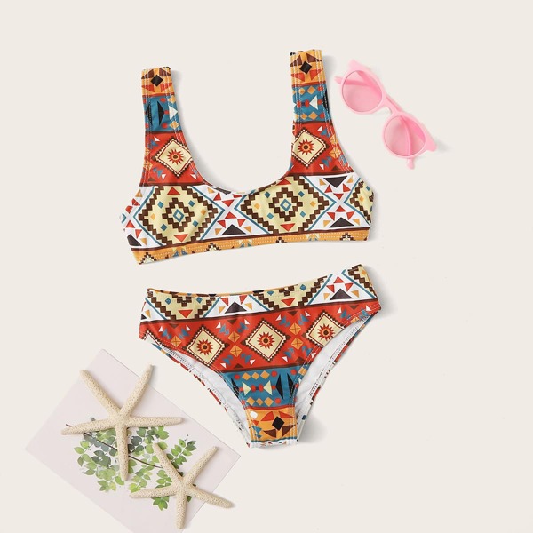 

Toddler Girls Geo High Waist Bikini Set, Multicolor