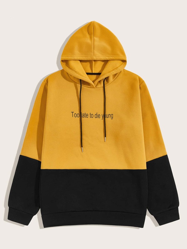 

Men Two Tone Letter Graphic Drawstring Hoodie, Multicolor