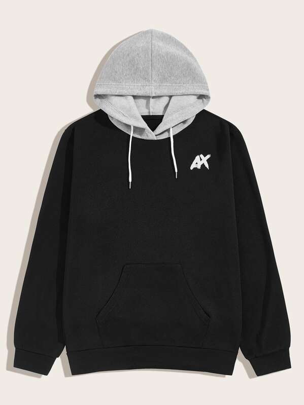 

Men Letter Graphic Drawstring Contrast Hoodie, Black