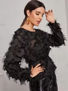 SHEIN Privé 黑色派對腰帶簡約襯衫 - 黑色 - 查看 5