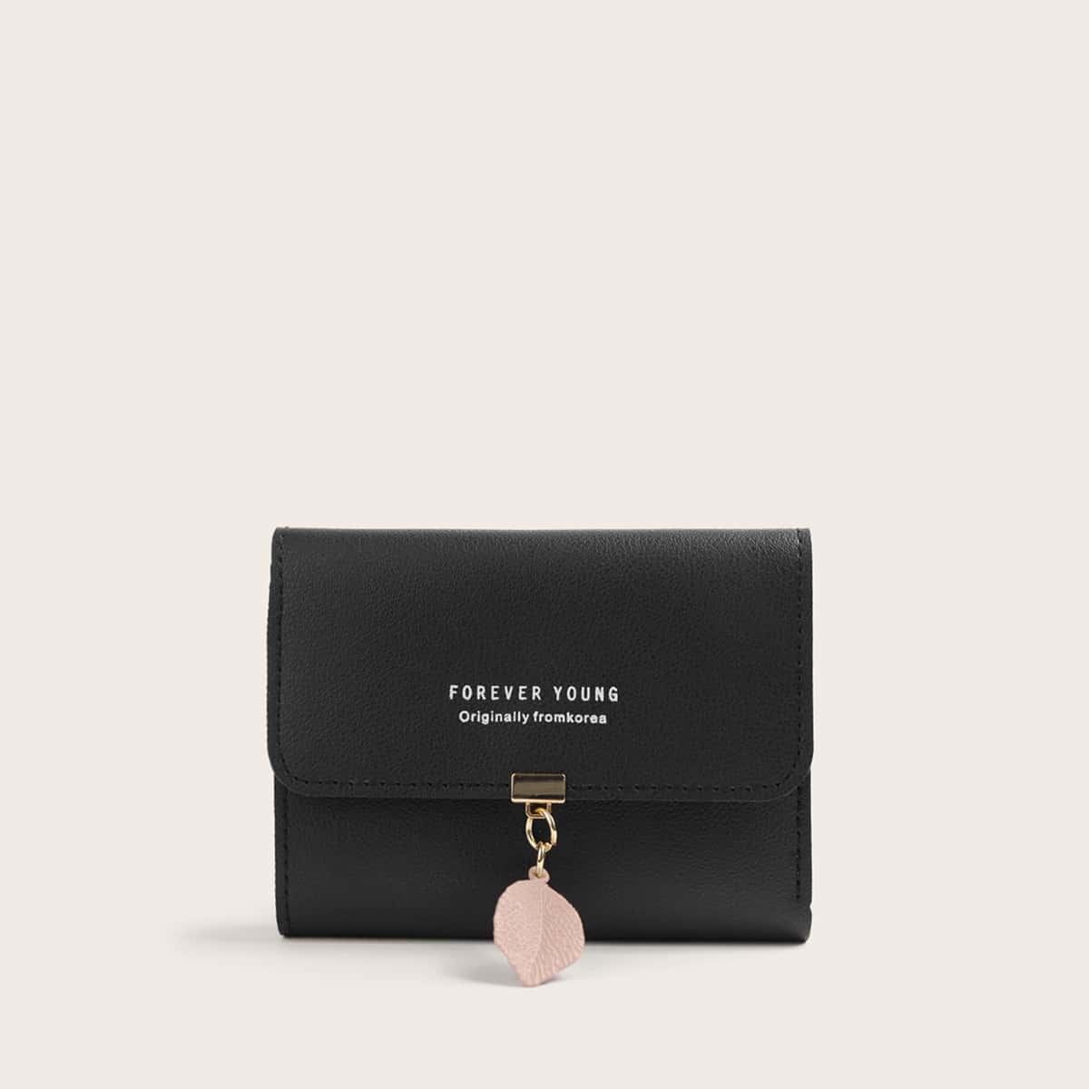 

Leaf Decor Fold Over Purse, Black